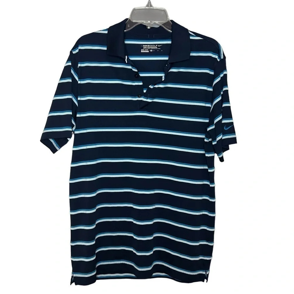 Nike Golf Tour Performance Dri-FIT Striped Polo Shirt Men’s Medium Blue White